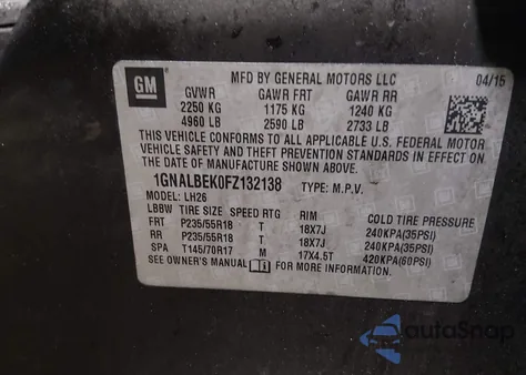 2015 Chevrolet Equinox 1Lt from USA, damaged, VIN 1GNALBEK0FZ132138